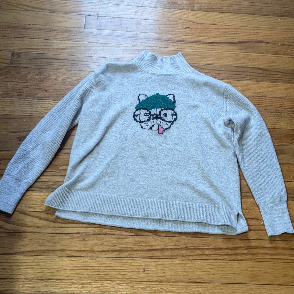 Loft French Bulldog Grey Turtleneck Sweater
